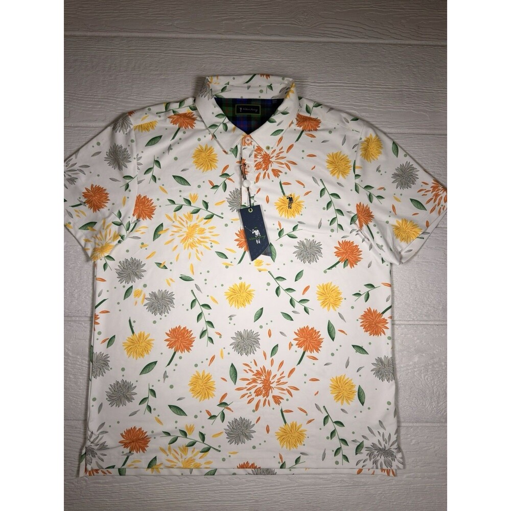 William Murray Mumโs The Word Golf Polo Men XL White Floral Performance